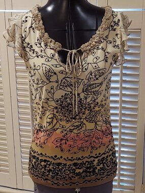 Festive Ruffled, Sequined & Beaded Shortsleeve Blouse by Forbidden Size M